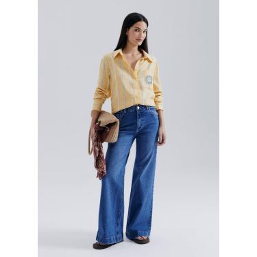 Imagem de Calça Jeans Feminina Pantalona Cintura Alta Com elastano-Feminino