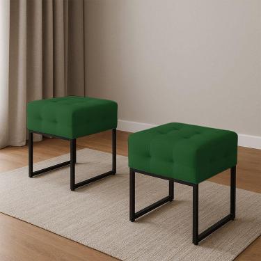 Imagem de Puff Sala Decorativo Industrial Kit 2 Elisa Veludo D03 - D'rossi Verde