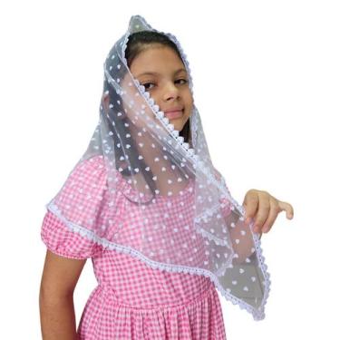 Imagem de Véu CCB Infantil Renda Estreita Tule Poá Coração - EBY VÉUS, Retangula