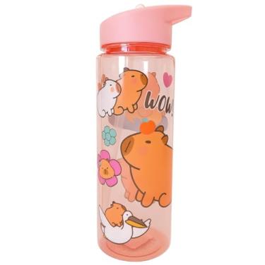 Imagem de Garrafa de Água Capivara Plástico Com Canudo Infantil Transparente 700 ml – Squeeze com Bico