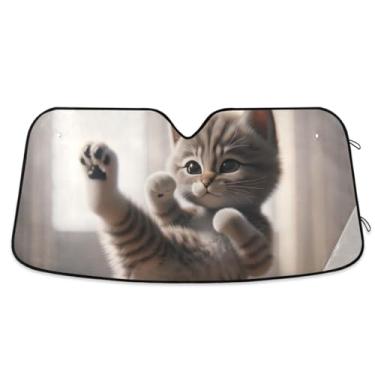 Imagem de Para-sol para carro Karate Kitten Para-brisa UV sol e refletor de calor mantém o veículo fresco