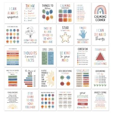 Imagem de 30 pôsteres de canto calmante para sala de aula Tabela de sentimentos de emoções para crianças Calm Down Corner Poster para pré-escola educação especial suprimentos de sala de aula terapia escritório