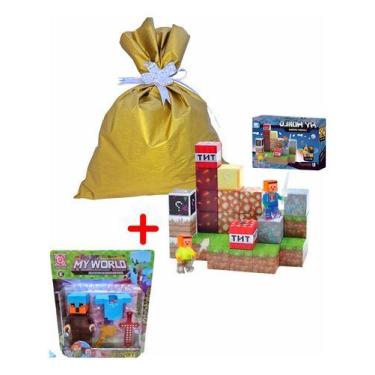 Imagem de Kit Presente Blocos Inspirado Minecreft Magnéticas + Boneco