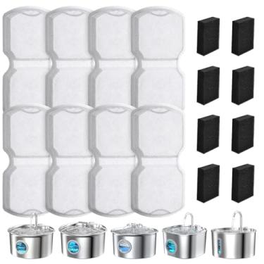 Imagem de Filtros de fonte de água para gatos, pacote com 8 filtros de substituição para animais de estimação com 8 esponjas para aço inoxidável