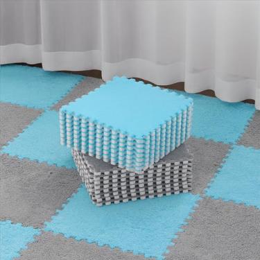 Imagem de Flutesan 15 peças de tapete de espuma de pelúcia quadrado interligado com borda tapete fofo para brincar com azulejos macios tapetes de área de escalada para decoração de sala de jogos em casa 29 cm