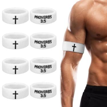 Imagem de Zeyune Pacote com 8 faixas de bíceps, pulseiras cristãs, braçadeiras, pulseiras para homens, mulheres, jogadores de beisebol, atividades esportivas, mantenha as mãos secas e confortável, lavável na
