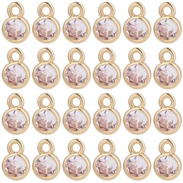 Imagem de SUNNYCLUE 1 caixa, 50 peças, pingentes de zircônia cúbica folheados a ouro 14 K, pingentes redondos de cristal dourado, metal, bronze, strass, para fabricação de joias, brincos, pulseiras, colar