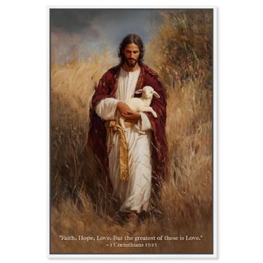 Imagem de Faith Hope and Love Impressão em tela Jesus Wall Art por Art Remedy, moldura branca, 40 x 61 cm