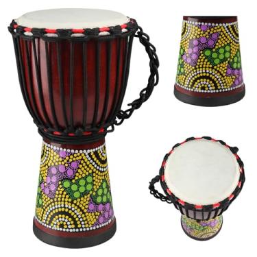 Imagem de Tambor de madeira Djembe, 23 x 40 cm, tambor africano esculpido em mogno com pele de cabra, tambor de mão profissional estilo djembê da África Ocidental para crianças e adultos iniciantes