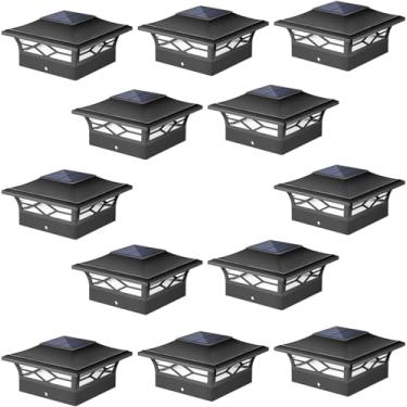 Imagem de Pacote com 4 lâmpadas solares para ambientes externos, postes brancos alimentados por energia solar para 3,5 x 3,5 4 x 4 pinos de vinil/madeira, à prova d'água, 2 modos (luz quente/fria), iluminação