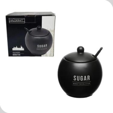 Imagem de Açucareiro Manhattan em Porcelana com Colher e Tampa 350 ml Preto  Hau