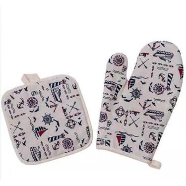 Imagem de KIT 2 Pçs/Conjunto Luva De Cozinha Para Churrasco/Forno (Preto com branco)