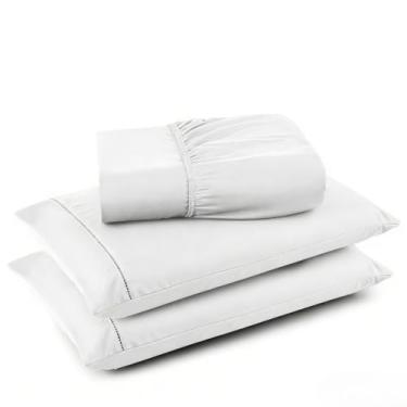Imagem de Conjuntos de Roupas de Cama 3 peças Fronha Ponto Palito Tecido Macio (Branco,King Size)