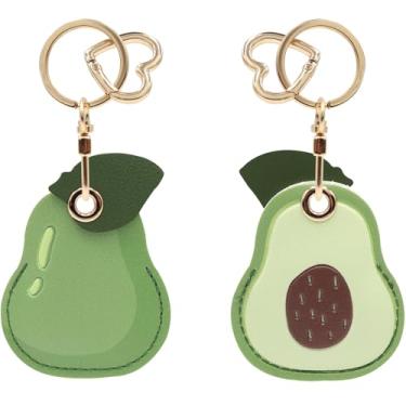 Imagem de MC Fashion Capa para chaveiro de couro PU compatível com AirTag, lindo chaveiro de frutas dupla face (abacate)