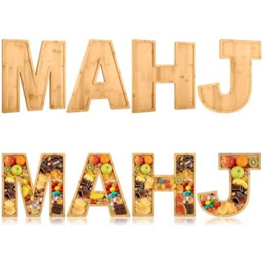 Imagem de Weysat 4 peças de tabuleiros de madeira de mahjong, tabuleiros de charcutaria, pratos decorativos para comida, biscoitos de bolo para lanches preenchíveis para amantes de mahjong, suprimentos de festa