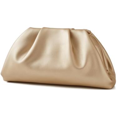 Imagem de Munansli Bolsa clutch feminina, bolsa de ombro de corrente destacável, bolsa transversal de bolinho de massa, bolsa de viagem noturna em nuvem., Damasco pérola