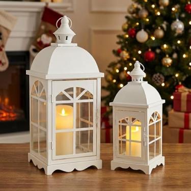 Imagem de TRIROCKS Conjunto de 2 lanternas decorativas brancas creme