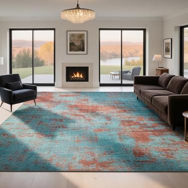 Imagem de Lbris Tapetes laváveis 20 x 25 cm para sala de estar - tapetes abstratos modernos para quarto, sala de jantar, tapete grande ultra macio de pilha baixa com suporte de borracha antiderrapante, tapete