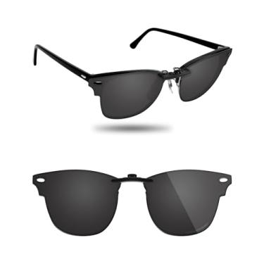 Imagem de Fiskr Óculos de sol polarizados Clip-On para Ray-Ban Clubmaster RB3016 (tamanho 51-21) - Proteção UV - Ajuste universal - Não abre, Preto clássico, 51mm