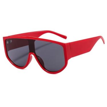 Imagem de HCHES Óculos de Sol Grandes e Leves Femininos Bege Luxo Masculino Grande Degradê UV400 (Vermelho)