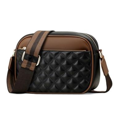 Imagem de Goinsound Bolsa transversal feminina de couro vegano acolchoada com alça larga, Marrom e preto vintage