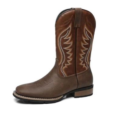 Imagem de MANLADUO Botas caubói ocidentais vintage cano médio sem cadarço casual para uso ao ar livre, Marrom, 45