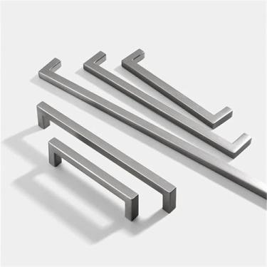 Imagem de Puxadores simples quadrados escovados de liga de alumínio preto puxadores de porta de armário de cozinha puxadores de gaveta ferragens de móveis 1 peça (escovado-128 mm)