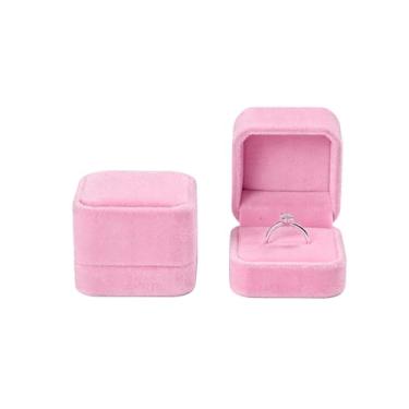Imagem de Aissmmeio Pacote com 2 caixas de anel de veludo, estojo de armazenamento de pingente de brinco, caixa de presente de brincos de anel, exibição de acessórios, para proposta, noivado, casamento (rosa)