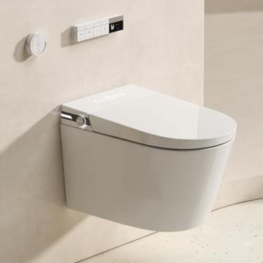 Imagem de MEJE #T010G – Sanita inteligente pendurada na parede, vaso sanitário pendurado na parede com combinação de bidê, tanque de água embutido, assento aquecido, água morna, secadora, descarga automática