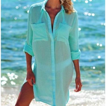 Imagem de N-E0201-Camisa Blusa Camisão Saída Praia Básico Versátil Clássico - XU