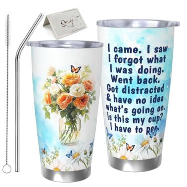 Imagem de Copos engraçados para idosos 590 ml copo com tampa e canudo I Came I Saw Tumbler sarcasmo engraçado, presentes sarcásticos para avó, avô, mãe, pai, tia, presentes de aniversário, presentes de