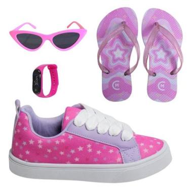 Imagem de Tênis Infantil Feminino Casual Colegial CM Estrela Sereia Meninas Leve