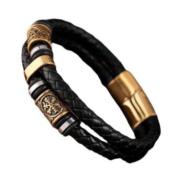 Imagem de Pulseira Masculina Estilo Viking Trançada Multicamadas Em Couro Genuín