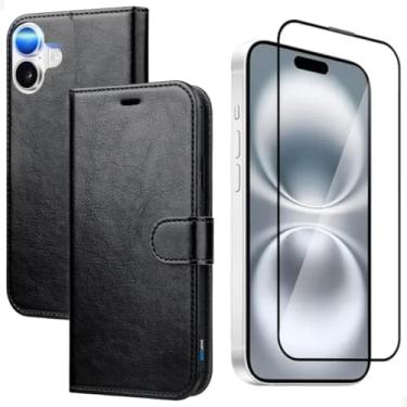 Imagem de [GL CASES] Capa iPhone 16 Capinha Apple iPhone 16 Carteira Flip Couro Sintético Com Suporte De Mesa Para Celular Porta Cartão + Película Vidro 3D Para Apple iPhone 16 Com Cobertura Total Da Tela