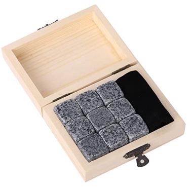 Imagem de Generic Conjunto de Pedras de Resfriamento de Uísque, 9 Peças, Seguro, Saudável, Refrigerador de Bebida para Amantes de Cerveja, Embalagem de Caixa de Madeira (gergelim cinza)