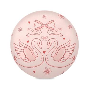 Imagem de Wassud Jogo americano elegante tapete de mesa redondo com arco de cisne para cozinha e jantar tapetes laváveis resistentes ao calor decoração de mesa 39 cm