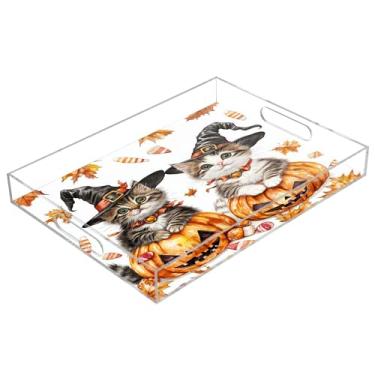 Imagem de xigua Bandeja de servir de acrílico fantasma de Halloween com alças à prova de derramamento, bandejas decorativas de festa de Halloween, bandeja organizadora de bancada para banheiro, cozinha, 30,5 x