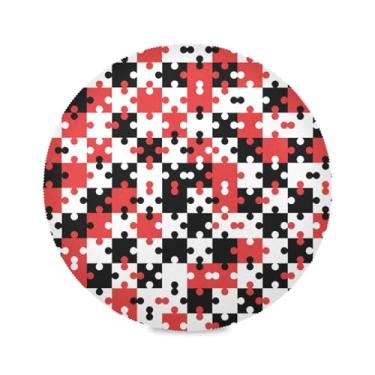 Imagem de Wassud Jogo americano vermelho preto quebra-cabeças tapetes de mesa redondos para cozinha e jantar tapetes laváveis resistentes ao calor decoração de mesa 39 cm