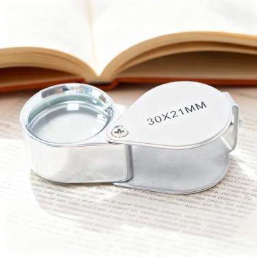 Imagem de Lupa de lupa, laço dobrável para joalheiros, lupa portátil de bolso para inspeção e hobbies (30 x 21 mm, prata)