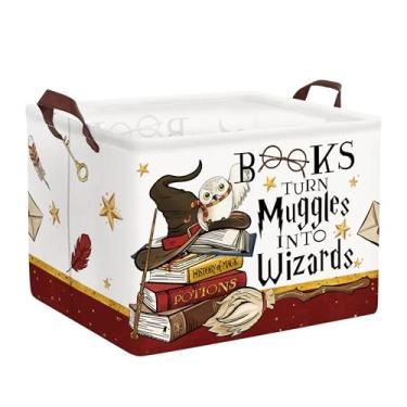 Imagem de Clastyle Cesta de bebê mágica para decoração de berçário, grande, marrom, varinha, vassoura, coruja, criança, presente, prateleira, cesta de roupas, dobrável, retangular, lixeira de brinquedo