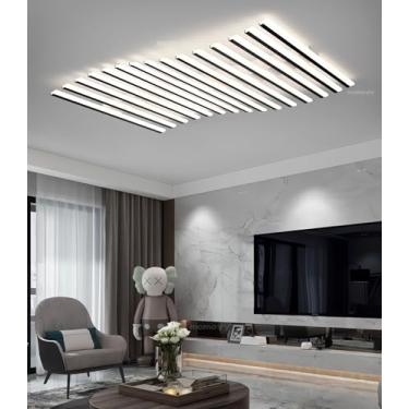 Imagem de Luminária de teto LED moderna de 120 W, dimerizável, preta, alta luminosidade, grande, para sala de estar, quarto e escritório, com controle remoto, temperatura de cor ajustável de 3000 K a
