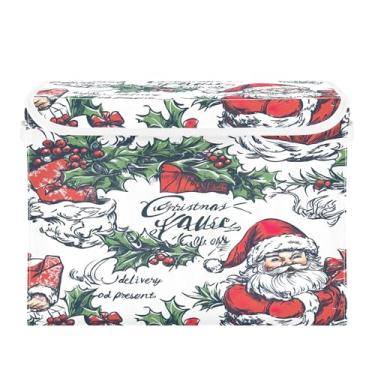 Imagem de SEHANY Linda caixa de armazenamento de Papai Noel de Natal com tampas e alças, organizador de cestas de armazenamento de tecido dobrável, caixas de armazenamento de cubos grandes para roupas, cobertor