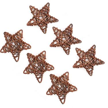 Imagem de GLOGLOW Material de Decoração Diária, Decoração DIY, 6 Peças, 3,35 X 3,35 Polegadas, para Festa de Casamento, Natal e de Casa Estrelas de Vime, Nan Natural (Café)
