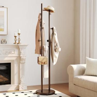 Imagem de CozyDH Cabide de madeira independente – Cabide de madeira, resistente, suporte de madeira com 6 ganchos, visual criativo para entrada, corredor, quarto (nogueira escura)