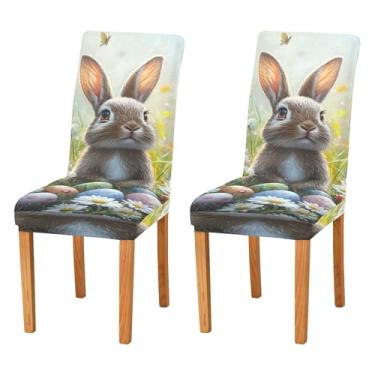 Imagem de SEHANY Lindas capas de cadeira de coelho de conto de fadas para sala de jantar, conjunto de 4, capa protetora elástica removível e lavável para cadeira de jantar para cozinha, hotel, festa, decoração
