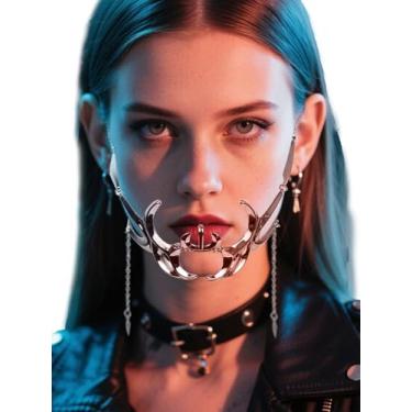 Imagem de Quizzhe Cyber Punk Mechanical Face Chain Y2K Metal Face Mask Liquid Irregular Cyborg Half Mask Adjustable Masquerade Mask for Women Men Halloween Accessories Cosplay Jewelry (Style2)