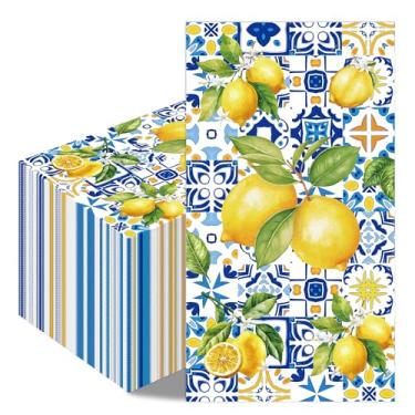 Imagem de Hokinaa Decorações de festa da Costa Amalfitana - 100 peças de guardanapos de papel Capri Limão Mediterrâneo a granel descartáveis, decoração de verão para coquetéis e almoços para convidados