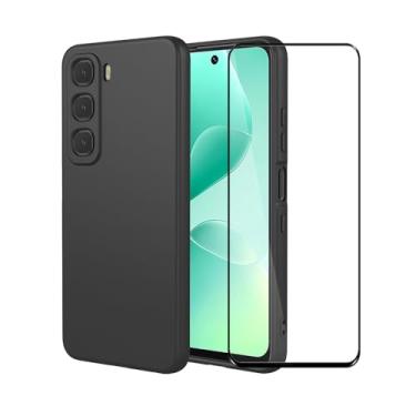 Imagem de CNPUTAO Capa de telefone compatível com Infinix Hot 60 5G / Hot 60i 4G com protetor de tela, borracha de silicone líquida macia e fina, capa traseira de proteção total, preta