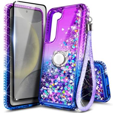 Imagem de NGB Supremacy Capa de telefone projetada para Samsung Galaxy S25 Plus /S24 Plus, glitter Bling Liquid Cute Girly Case com [protetor de tela de vidro temperado/suporte de anel/alça de pulso] Aqua/Roxo