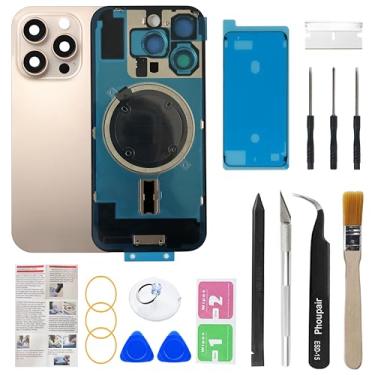 Imagem de Phoupair Substituição do vidro traseiro traseiro para iPhone 16 Pro 6,3 polegadas com moldura da câmera e lente da câmera + Kit de ferramentas de reparo profissional e instruções de instalação (Desert